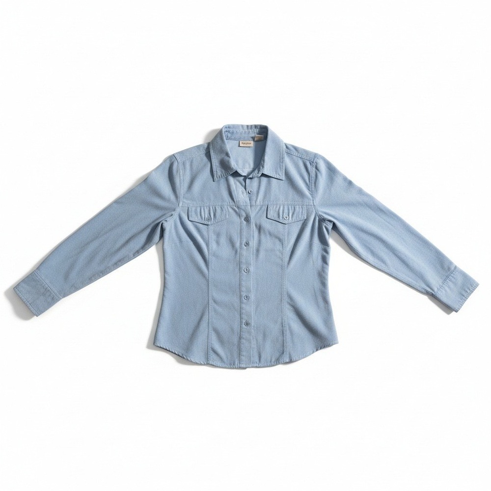 Fiorlini International Womens Blue Faux Suede Button Down Shirt Size Small